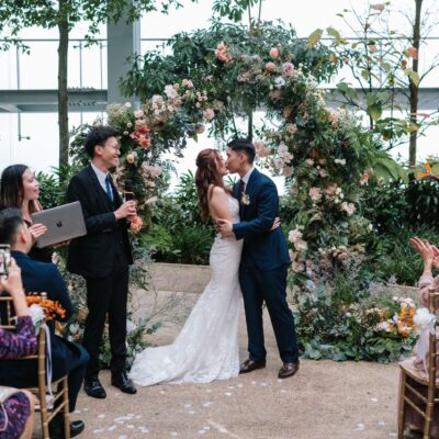 bride and groom kissing