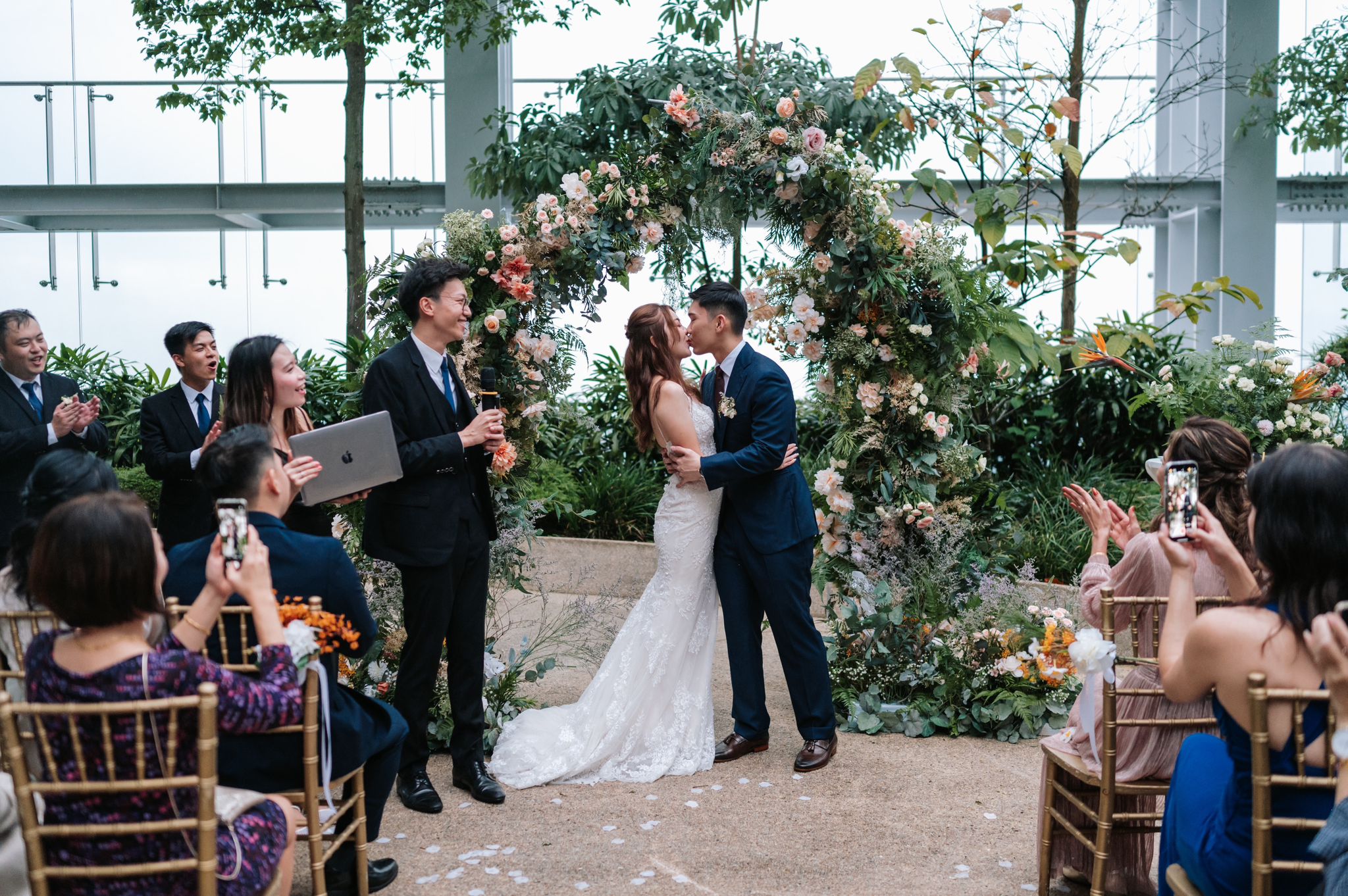 bride and groom kissing
