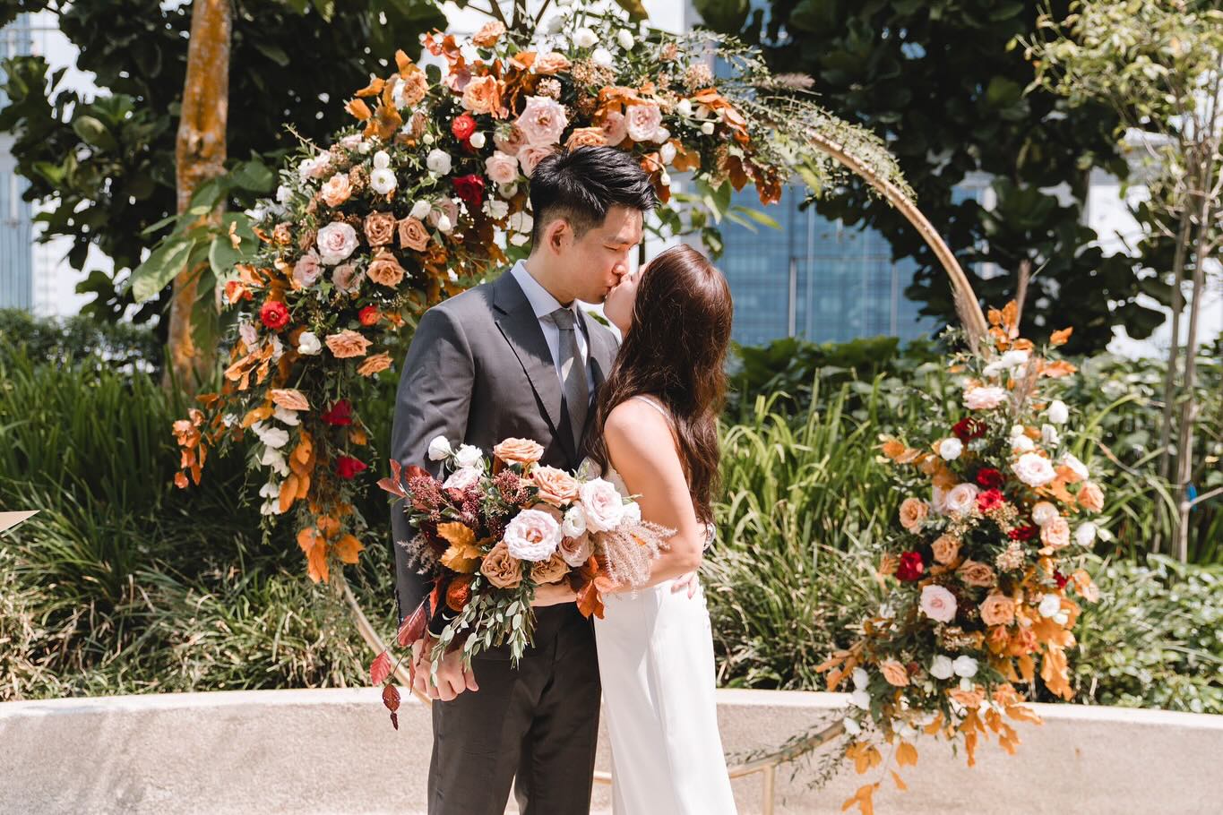 bride and groom kissing