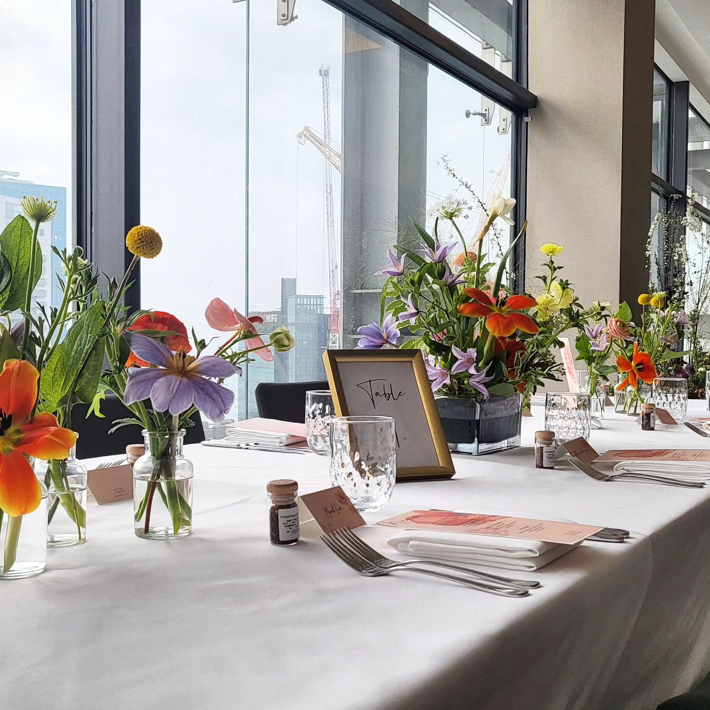 flowers in wedding reception setup